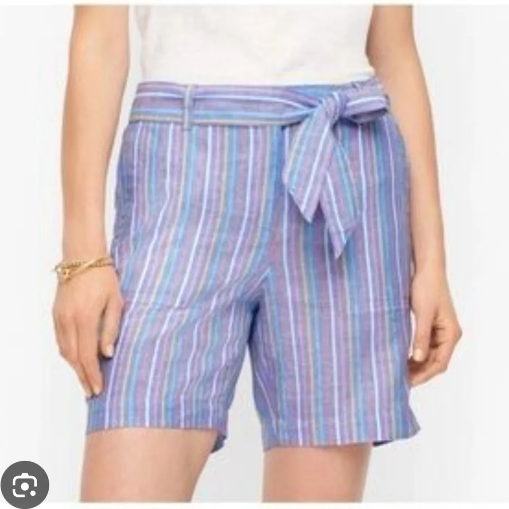 TALBOTS WOMEN'S LINEN STRIPPED SHORTS WITH TIE BELT SIZE 4P